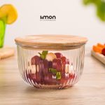 کاسه گرد شیاردار 970 میلی لیتر درب چوبی