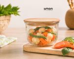 کاسه گرد شیاردار 470 میلی لیتر درب چوبی