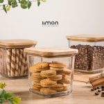 ظرف شیشه ای 860 میلی لیتر درب چوبی