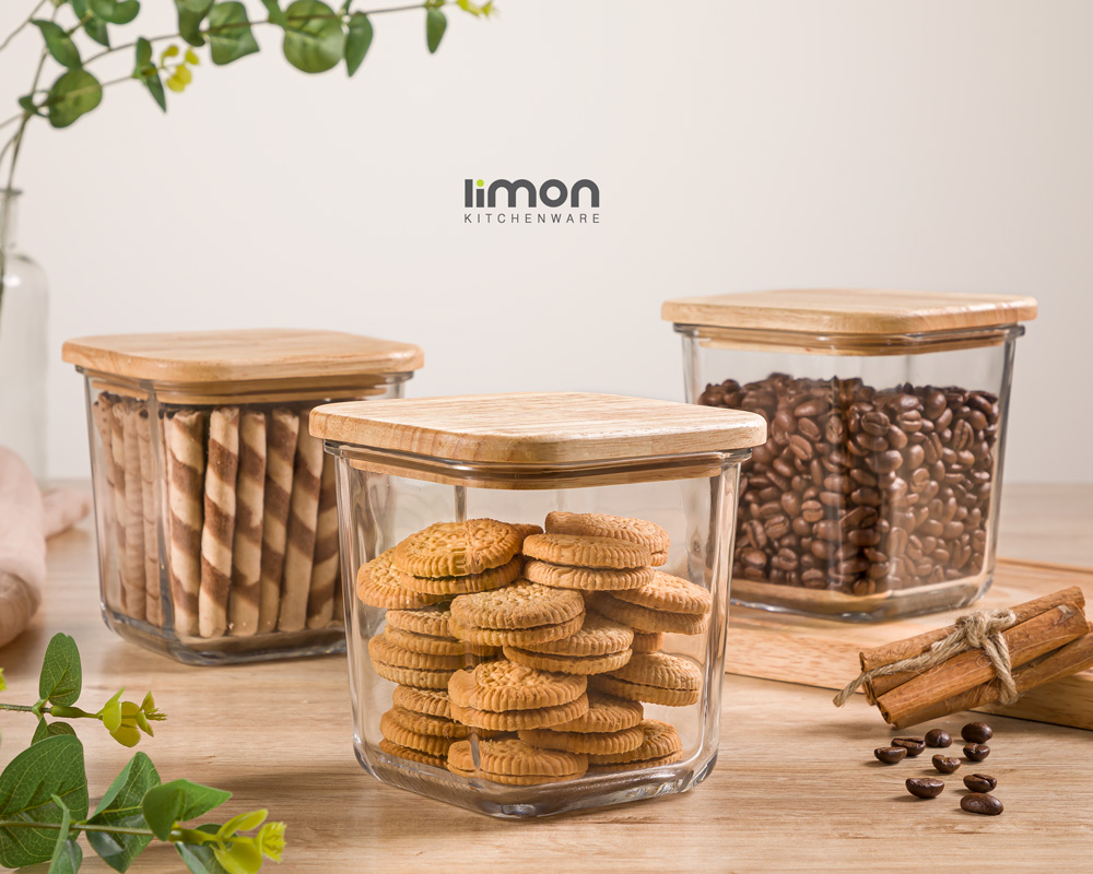 1U9A4912 ظرف شیشه ای 860 میلی لیتر درب چوبی - تصویر 1