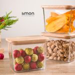 ظرف شیشه ای 920 میلی لیتر در چوبی