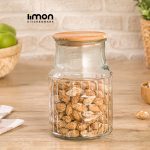 بانکه شیشه ای 1.2 لیتر درب چوبی