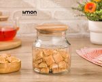 بانکه شیشه ای 800 میلی لیتر درب چوبی