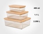 ست ظرف شیشه شیار دار مستطیل درب چوبی - تصویر 3