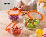 ست کاسه گرد شیشه ای دربدار شیاردار