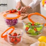 ست کاسه گرد شیشه ای دربدار شیاردار