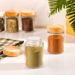 جا ادویه شیشه ای 110cc درب چوب