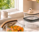ظرف شیشه ای مربع دربدار 580 میلی لیتر